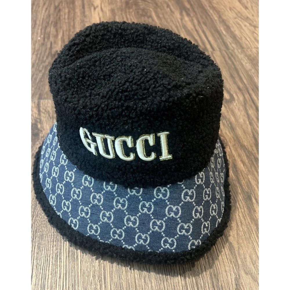 Gucci Wool Bucket Hat Black And Blue Denim Design READ NOTES